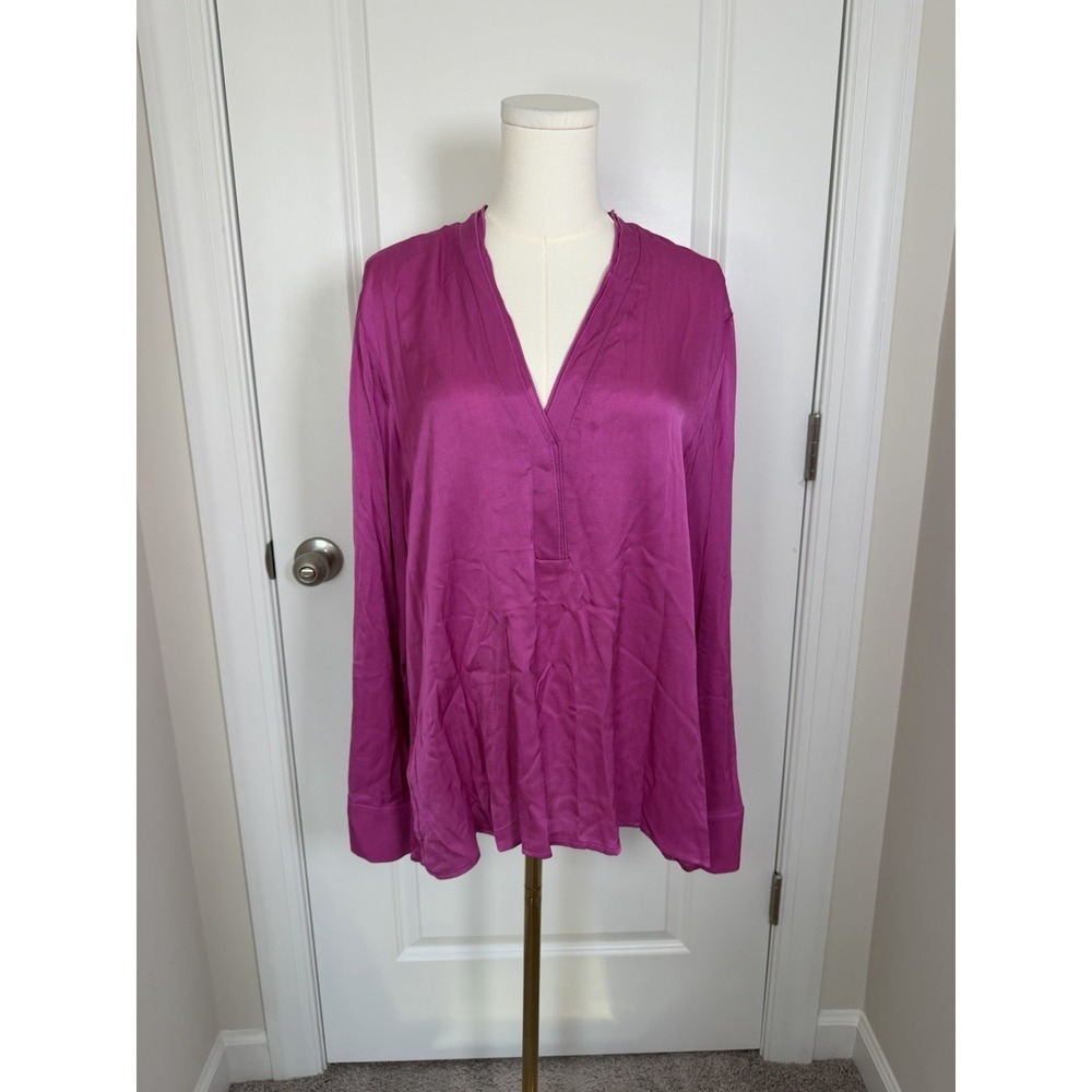 NWT Mango MNG Long Sleeve Hot Pink Fuchsia Blouse Top XL Size 10 Career Office
